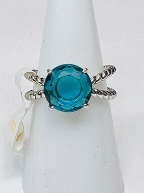 Ring Bomb Party Ring Size 7 blue stone silver color band